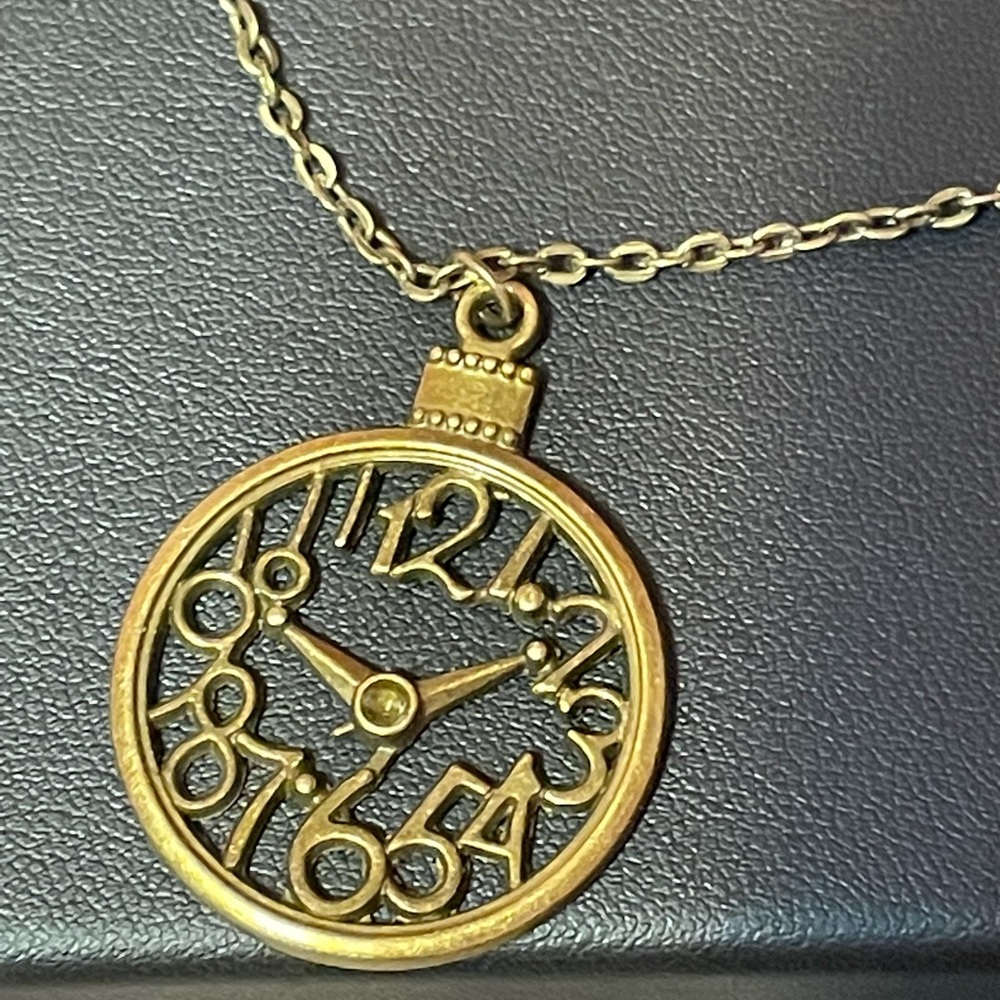 Antique Gold/Bronze Clock Necklace